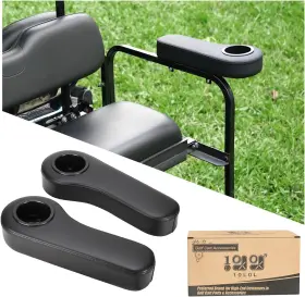 00373 10l0l Golf Cart Rear Seat Armrest Leather With Cup Holder No Drilling Required