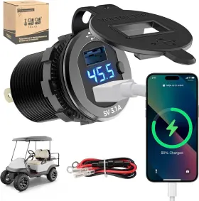 10l0l 752859048060 Golf Cart Quick Charge 3.1 Dual Usb Charger 2 In 1 Ports And Black