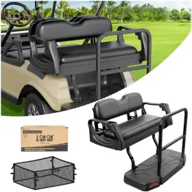 Acc-t002-b 10l0l Luxury Golf Cart Flip Rear Seat For Club Car Ds Military Grade Plastic Black