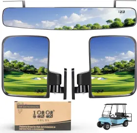 E002-f28 10lol Universal Golf Cart Mirror Kit Folding Side And Rear View Mirrors 3x