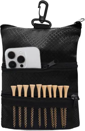 Amy Sport 744111003894 Golf Bag Accessories Valuables Pouch Bags Multi Pocket Zipper Hook With 10 Pcs W