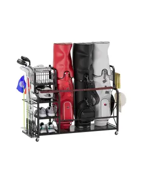 Ah01-l5b3-bk Anyhalo Golf Bag Organizer For 3 Bags Storage Rack Garage Ac