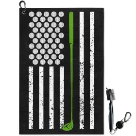 Awufncksn 133391391455 American Flag Golf Towel And Brush Set Microfiber Waffle Bag With