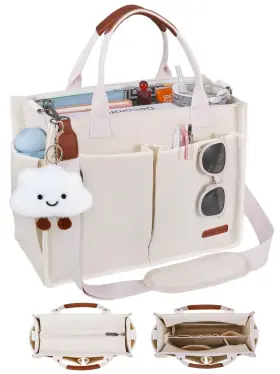 Bd6w24065ne1651us Besbesme Canvas Tote Bag For Women With Zipper And Compartments Large Work