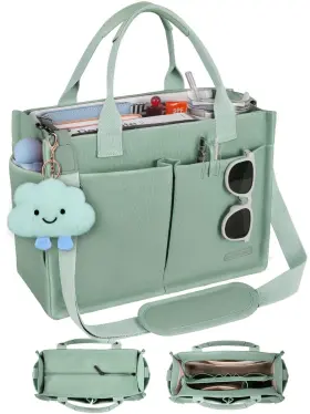 Bd6w24065nn1641us Besbesme Canvas Tote Bag For Women With Zipper And Compartments Large Work