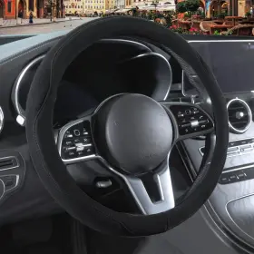 Jy2486-m-o-bk Binsheo Black Suede Steering Wheel Cover Breathable Non-slip Sweat-proof Wear-resist