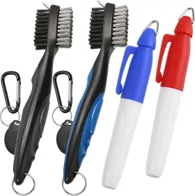 Gd-1bl Borogo Gd-1bl# 2pcs Golf Club Brush Groove Cleaner With 2 Ft Retractable Zip-line And Aluminum