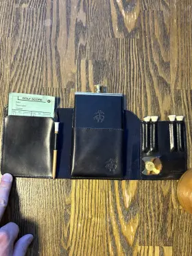 Brooks Brothers 8118 Vintage Leather Golf Kit And Flask Set Tee Holder Divot Tool