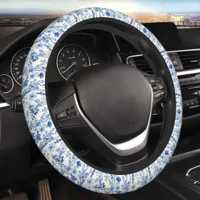 Bzcjlyhbz-a1 Bzcjlyhbz Blue Floral Steering Wheel Cover For Women And Men Universal 15 Inch Car A