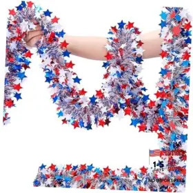 Cgyisol Lh74-x Patriotic Garland 4th Of July Decorations 33ft Red White Blue Star Glitter