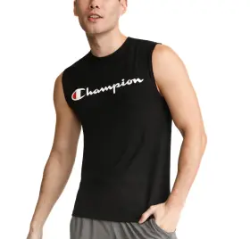 Gt22h-003-s Champion Mens Classic Jersey Muscle Tee Small Black - Script Logo