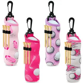 0267 Cnhoqc 4 Packs Golf Ball Tee Carry Bag Holder 8.3 X 1.6 Inch Pink