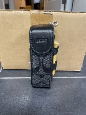 F69717 Coach Authentic Leather Golf Ball Holder Black With Balls And Tees Golfer Gift