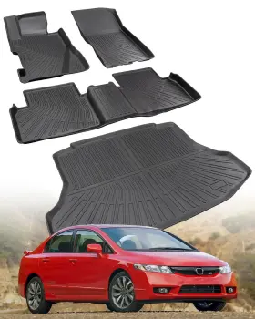 Magcivjal30 Cotaza Floor Mats For Honda Civic 2006-2011 Gas Sedan All Weather Rubber Car Acce