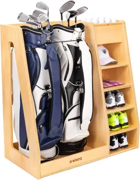 Wz-t-0012 Darespace Golf Bag Storage Garage Organizer Premium Wooden 2 Bags Rack Trunk