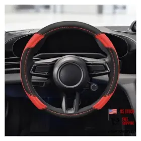 Deaelf-dal-063 Deaelf Car Steering Wheel Cover 15 Inch Universal Leather Red