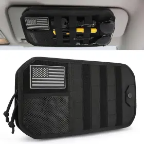 Dc0725 Denchy Molle Car Sun Visor Organizer With Zipper Storage Pouch And Sunglasses