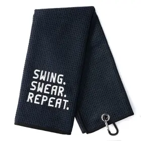 Golf-006 Dyjybmy Swing Swear Repeat Funny Golf Towel Embroidered Black Wit