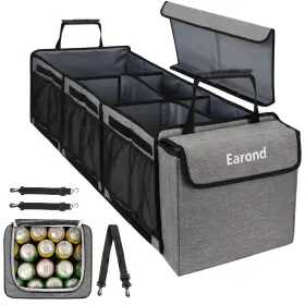 Ea-to-202403 Earond Collapsible Trunk Organizer With Insulated Cooler Light Grey
