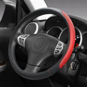 Swc001-rd Elantrip Leather Steering Wheel Cover 14 1/2 Inch To 15 Universal Fits Most Cars Tr