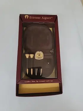 Etienne Aigner 723759389676 Brown Leather Golf Mini Zip Case Tees Divot Tool