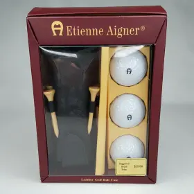 Etienne Aigner 723759389706 Leather Golf Ball Case 3 Balls 4 Tees Black Carrying