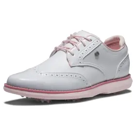 Footjoy 196665546844 Womens Traditions Shield Tip Golf Shoe 9 White/white/pink