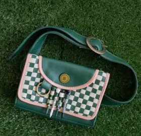 Fore All 810125073632 Jacey Belt Bag Leather Accessories Valuables Pouch Green Checkered New