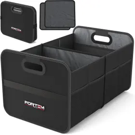 Fortem 819853026705 Car Trunk Organizer Collapsible Two Compartment Medium Black