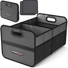 Fortem 819853026798 Car Trunk Organizer Collapsible Two Compartment Medium Grey