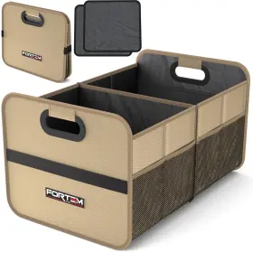 Fortem 819853026804 Car Trunk Organizer Collapsible Two Compartment Medium Beige