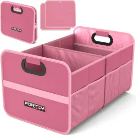 Fortem 819853026811 Car Trunk Organizer Collapsible Two Compartment Medium Pink