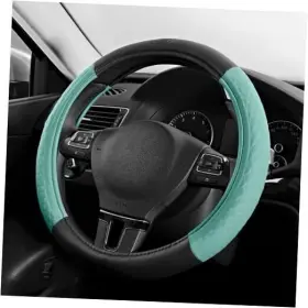 Sk03c027-mint Fremont Auto Steering Wheel Cover Leather Hexcomb Design Embedded Mint