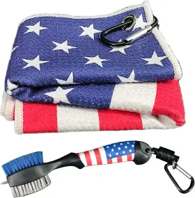 Golfupp 313052067052 Golf Club Brush And Amercian Flag Towels Groove Cleaner Cleaning Kit