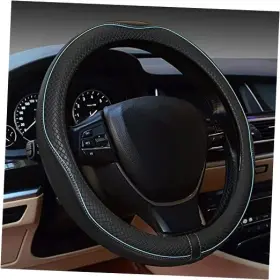 Gomass 707713656028 Car Steering Wheel Cover Anti-slip Safety Soft Black With Light Blue Line