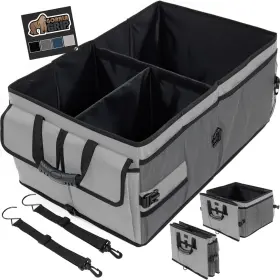 Gorilla Grip 840316706254 Car Trunk Storage Organizer Multiple Compartments Travel Gray