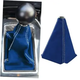 Qph-g-1358 Habnvuon Car Shift Boot Cover Stick Suede Leather Dark Blue/white