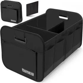 Homeve 778695060356 Car Trunk Organizer Storage Reinforced Handles 2 Compart Black