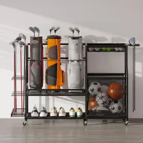 Homiflex 197839469174 3 Golf Bag Stand Holder Organizer For Garage With Wheels Sport Accessories Rack
