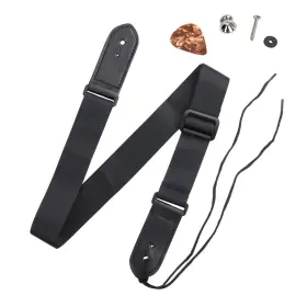 7539535976 Hot Seal Simple Black Adjustable Genuine Leather Metal Hook Ukulele Strap Strong Back