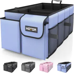 Hotor 313041663623 Foldable Trunk Organizer For Cars - 2 Compartments Sturdy Design Blue
