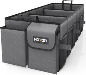Hotor 313096327365 Foldable Trunk Organizer For Suvs And Sedans - 3 Compartments Grey