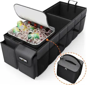 Hotor 744759921055 Trunk Organizer Sturdy Foldable With Cooler For Car And Suv 3 Compartments