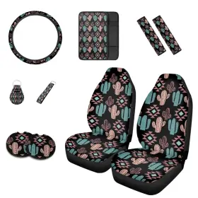 3081170fv-10c Howilath Aztec Southwest Cactus 10pcs Car Front Seat Covers/steering Wheel Co