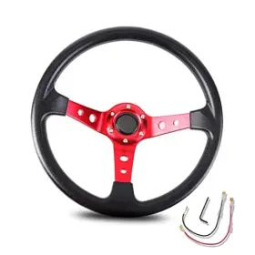 Hr002-25 Hr Performance Universal Car Racing Steering Wheel Red Aluminum Spoke 13.8 Inch Vinyl Leather