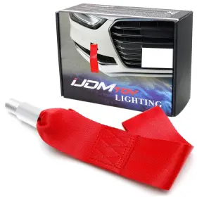Aa2904-red Ijdmtoy Racing Style Tow Hook Mount Sports Red Towing Strap Compatible