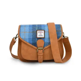 Islander 060740277211 Women Saddle Bag Harris Tweed And Pu Leather Blue Tartan Standart