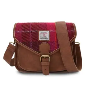 Islander 060740277334 Women Saddle Bag Harris Tweed And Pu Leather Standart Fuchsia Tartan