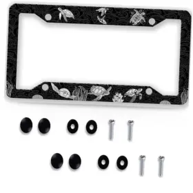 Jxgzwumei-s50001 Jxgzwumei Sea Turtle License Plate Frames And Covers -1 Piece Ocean Waves Coral Black