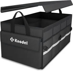 K Knodel 784848001978 Car Trunk Organizer With Lid Collapsible 2 Compartments Black